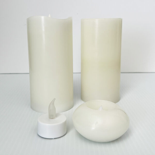 Elegant flameless candles rental for weddings, providing warm illumination and a romantic ambiance, ideal for centerpieces and decorative accents.